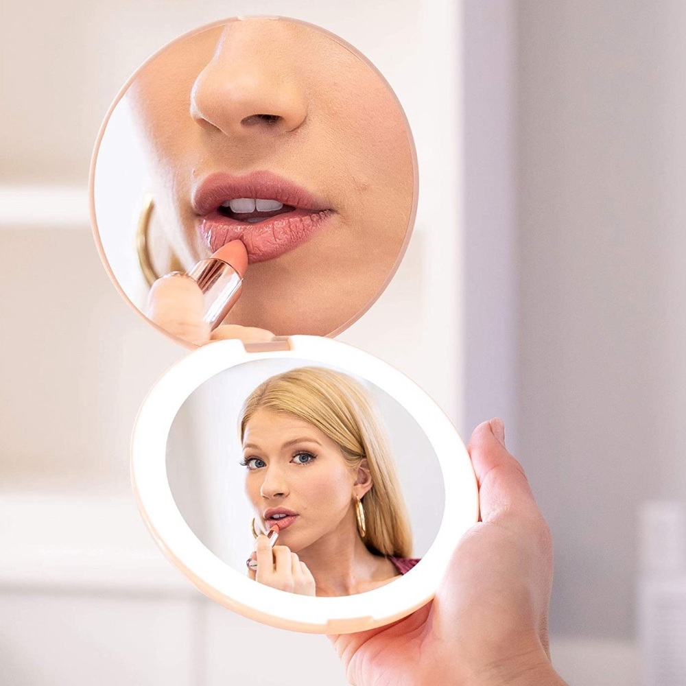 NEW Large Pink LED 1/10x Magnifying Compact Mirror - Picture 2 of 5